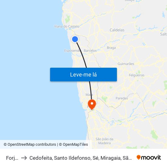 Forjães to Cedofeita, Santo Ildefonso, Sé, Miragaia, São Nicolau e Vitória map