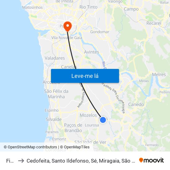 Fiães to Cedofeita, Santo Ildefonso, Sé, Miragaia, São Nicolau e Vitória map