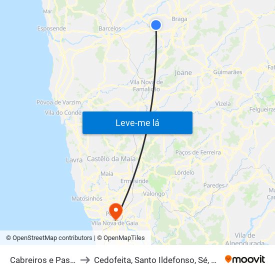 Cabreiros e Passos (São Julião) to Cedofeita, Santo Ildefonso, Sé, Miragaia, São Nicolau e Vitória map