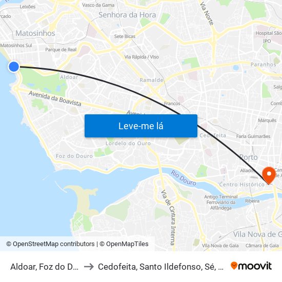 Aldoar, Foz do Douro e Nevogilde to Cedofeita, Santo Ildefonso, Sé, Miragaia, São Nicolau e Vitória map