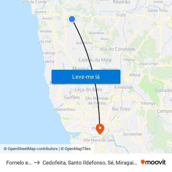 Fornelo e Vairão to Cedofeita, Santo Ildefonso, Sé, Miragaia, São Nicolau e Vitória map