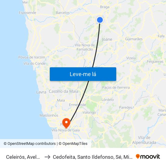 Celeirós, Aveleda e Vimieiro to Cedofeita, Santo Ildefonso, Sé, Miragaia, São Nicolau e Vitória map