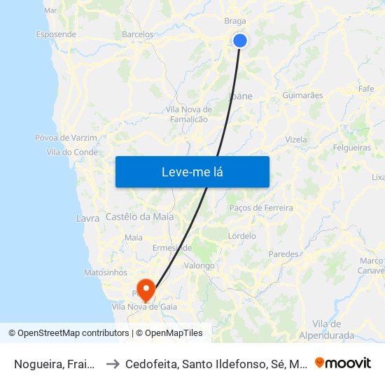 Nogueira, Fraião e Lamaçães to Cedofeita, Santo Ildefonso, Sé, Miragaia, São Nicolau e Vitória map