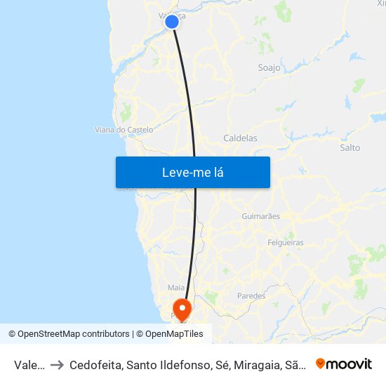 Valença to Cedofeita, Santo Ildefonso, Sé, Miragaia, São Nicolau e Vitória map