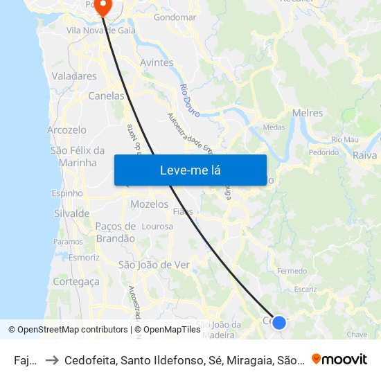 Fajões to Cedofeita, Santo Ildefonso, Sé, Miragaia, São Nicolau e Vitória map