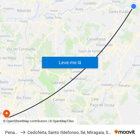 Penacova to Cedofeita, Santo Ildefonso, Sé, Miragaia, São Nicolau e Vitória map