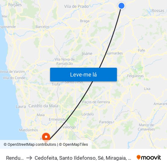 Rendufinho to Cedofeita, Santo Ildefonso, Sé, Miragaia, São Nicolau e Vitória map