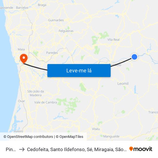 Pinhão to Cedofeita, Santo Ildefonso, Sé, Miragaia, São Nicolau e Vitória map