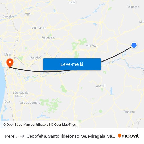 Pereiros to Cedofeita, Santo Ildefonso, Sé, Miragaia, São Nicolau e Vitória map