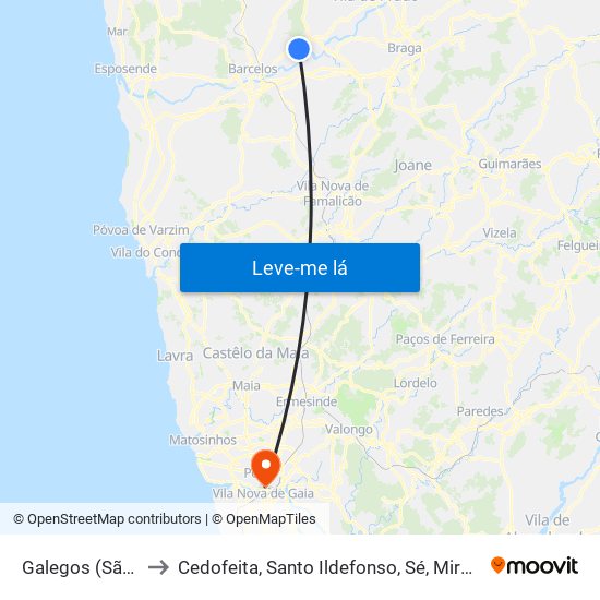 Galegos (São Martinho) to Cedofeita, Santo Ildefonso, Sé, Miragaia, São Nicolau e Vitória map
