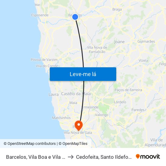 Barcelos, Vila Boa e Vila Frescainha (São Martinho e São Pedro) to Cedofeita, Santo Ildefonso, Sé, Miragaia, São Nicolau e Vitória map