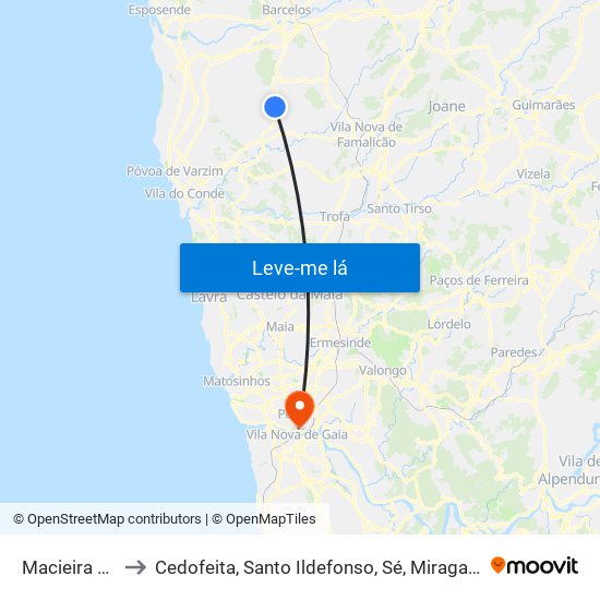 Macieira de Rates to Cedofeita, Santo Ildefonso, Sé, Miragaia, São Nicolau e Vitória map