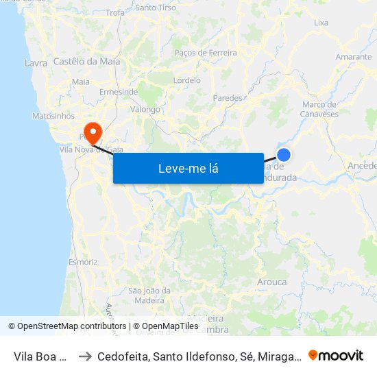 Vila Boa do Bispo to Cedofeita, Santo Ildefonso, Sé, Miragaia, São Nicolau e Vitória map