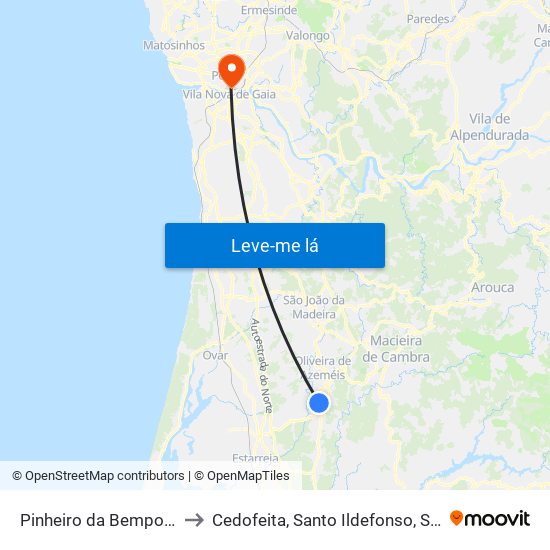 Pinheiro da Bemposta, Travanca e Palmaz to Cedofeita, Santo Ildefonso, Sé, Miragaia, São Nicolau e Vitória map