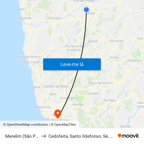Merelim (São Pedro) e Frossos to Cedofeita, Santo Ildefonso, Sé, Miragaia, São Nicolau e Vitória map