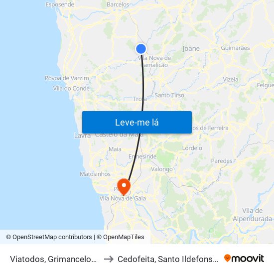Viatodos, Grimancelos, Minhotães e Monte de Fralães to Cedofeita, Santo Ildefonso, Sé, Miragaia, São Nicolau e Vitória map