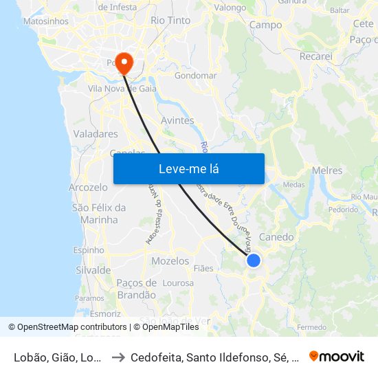 Lobão, Gião, Louredo e Guisande to Cedofeita, Santo Ildefonso, Sé, Miragaia, São Nicolau e Vitória map