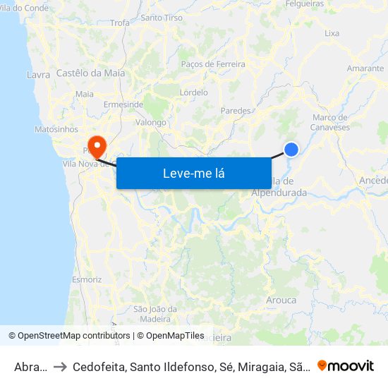 Abragão to Cedofeita, Santo Ildefonso, Sé, Miragaia, São Nicolau e Vitória map