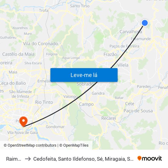 Raimonda to Cedofeita, Santo Ildefonso, Sé, Miragaia, São Nicolau e Vitória map