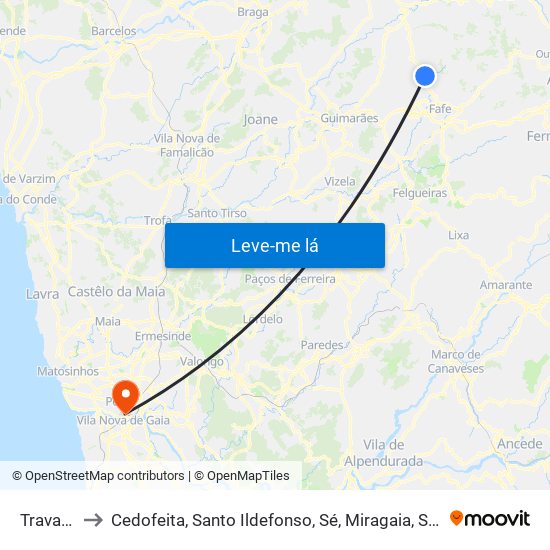 Travassós to Cedofeita, Santo Ildefonso, Sé, Miragaia, São Nicolau e Vitória map