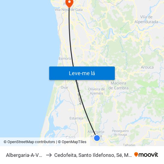 Albergaria-A-Velha e Valmaior to Cedofeita, Santo Ildefonso, Sé, Miragaia, São Nicolau e Vitória map