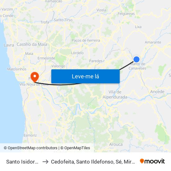Santo Isidoro e Livração to Cedofeita, Santo Ildefonso, Sé, Miragaia, São Nicolau e Vitória map