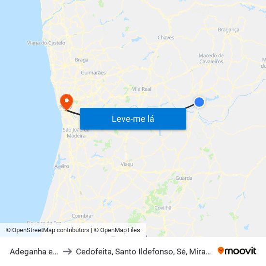 Adeganha e Cardanha to Cedofeita, Santo Ildefonso, Sé, Miragaia, São Nicolau e Vitória map