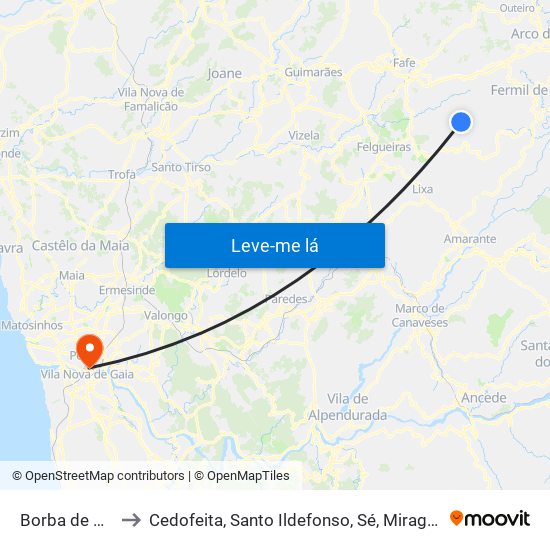 Borba de Montanha to Cedofeita, Santo Ildefonso, Sé, Miragaia, São Nicolau e Vitória map