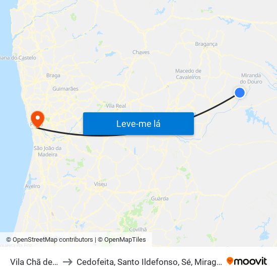 Vila Chã de Braciosa to Cedofeita, Santo Ildefonso, Sé, Miragaia, São Nicolau e Vitória map