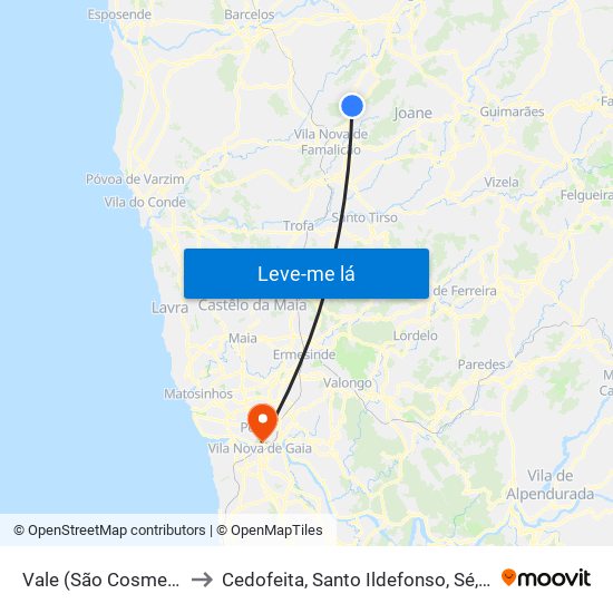 Vale (São Cosme), Telhado e Portela to Cedofeita, Santo Ildefonso, Sé, Miragaia, São Nicolau e Vitória map