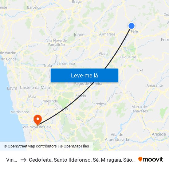 Vinhós to Cedofeita, Santo Ildefonso, Sé, Miragaia, São Nicolau e Vitória map