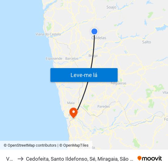 Vade to Cedofeita, Santo Ildefonso, Sé, Miragaia, São Nicolau e Vitória map