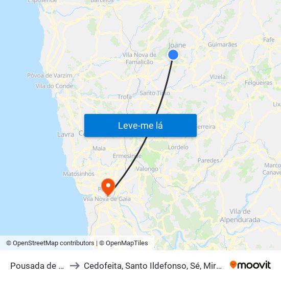 Pousada de Saramagos to Cedofeita, Santo Ildefonso, Sé, Miragaia, São Nicolau e Vitória map