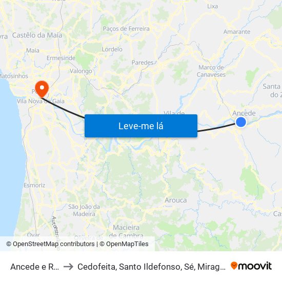 Ancede e Ribadouro to Cedofeita, Santo Ildefonso, Sé, Miragaia, São Nicolau e Vitória map