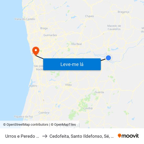 Urros e Peredo dos Castelhanos to Cedofeita, Santo Ildefonso, Sé, Miragaia, São Nicolau e Vitória map