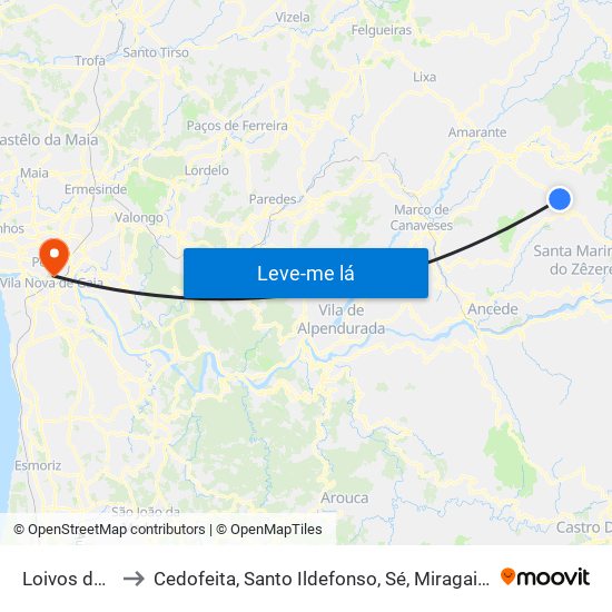 Loivos do Monte to Cedofeita, Santo Ildefonso, Sé, Miragaia, São Nicolau e Vitória map