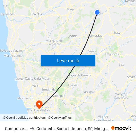 Campos e Louredo to Cedofeita, Santo Ildefonso, Sé, Miragaia, São Nicolau e Vitória map