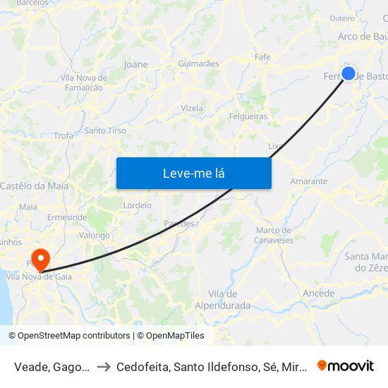 Veade, Gagos e Molares to Cedofeita, Santo Ildefonso, Sé, Miragaia, São Nicolau e Vitória map