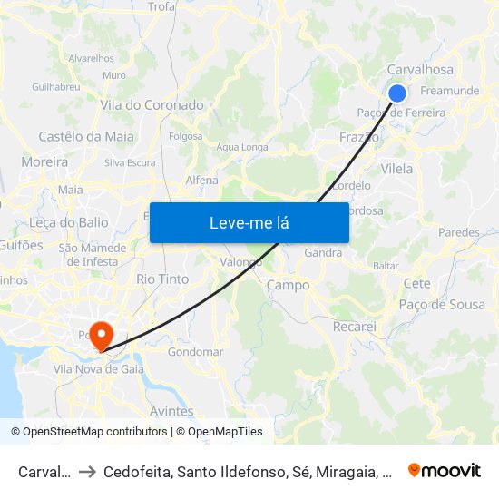 Carvalhosa to Cedofeita, Santo Ildefonso, Sé, Miragaia, São Nicolau e Vitória map