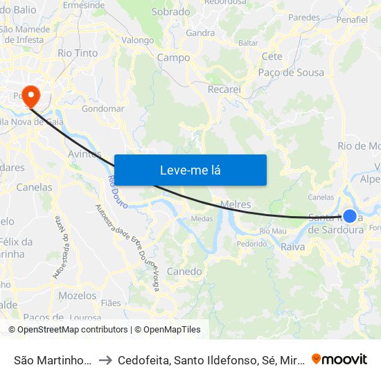São Martinho de Sardoura to Cedofeita, Santo Ildefonso, Sé, Miragaia, São Nicolau e Vitória map