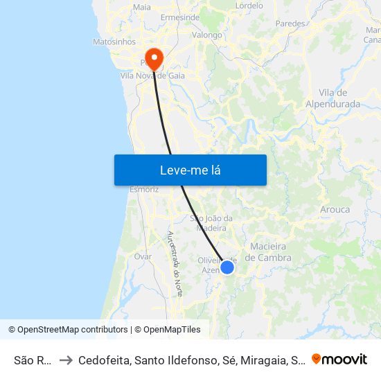 São Roque to Cedofeita, Santo Ildefonso, Sé, Miragaia, São Nicolau e Vitória map