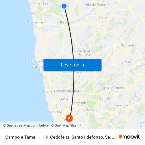 Campo e Tamel (São Pedro Fins) to Cedofeita, Santo Ildefonso, Sé, Miragaia, São Nicolau e Vitória map