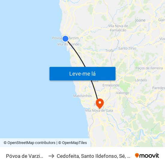 Póvoa de Varzim, Beiriz e Argivai to Cedofeita, Santo Ildefonso, Sé, Miragaia, São Nicolau e Vitória map