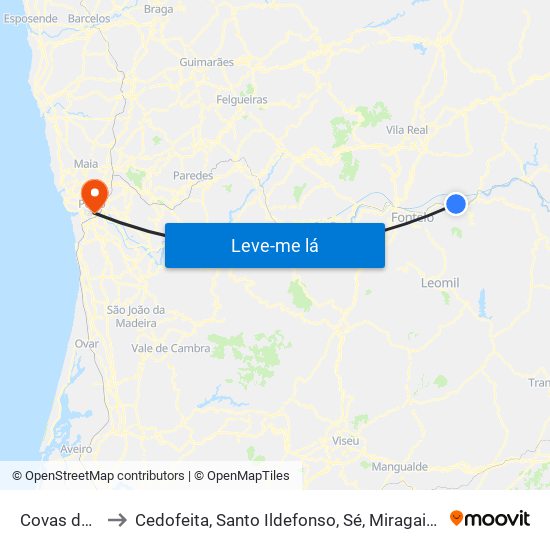 Covas do Douro to Cedofeita, Santo Ildefonso, Sé, Miragaia, São Nicolau e Vitória map