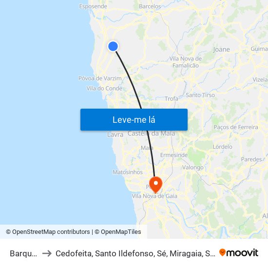 Barqueiros to Cedofeita, Santo Ildefonso, Sé, Miragaia, São Nicolau e Vitória map
