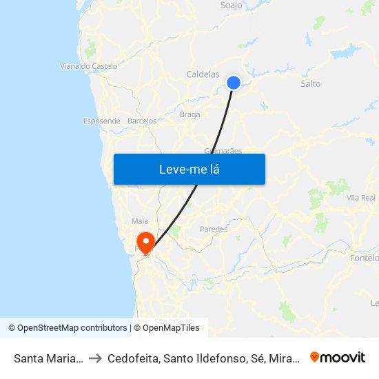 Santa Maria do Bouro to Cedofeita, Santo Ildefonso, Sé, Miragaia, São Nicolau e Vitória map