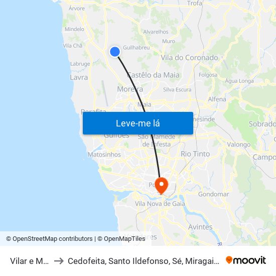 Vilar e Mosteiró to Cedofeita, Santo Ildefonso, Sé, Miragaia, São Nicolau e Vitória map