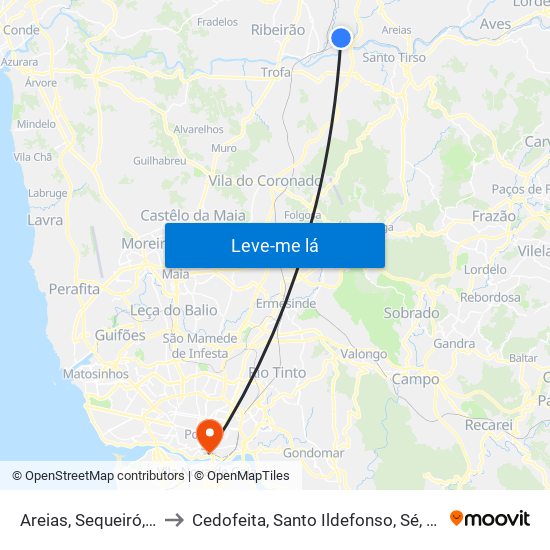 Areias, Sequeiró, Lama e Palmeira to Cedofeita, Santo Ildefonso, Sé, Miragaia, São Nicolau e Vitória map