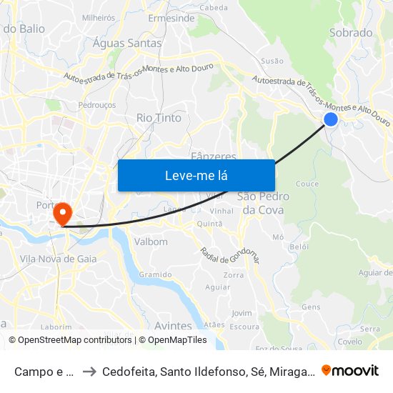 Campo e Sobrado to Cedofeita, Santo Ildefonso, Sé, Miragaia, São Nicolau e Vitória map