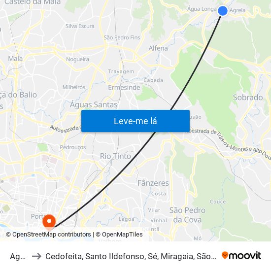 Agrela to Cedofeita, Santo Ildefonso, Sé, Miragaia, São Nicolau e Vitória map